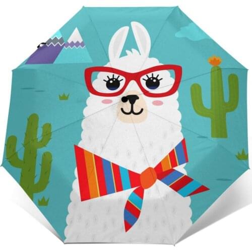 Wind Resistant Fully-Automatic Umbrella Alpaca With Glasses Rain 3 Folding Parasol Travel Car Umbrella