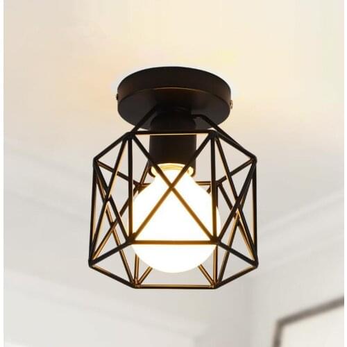 Vintage Ceiling Lights Iron Black Cage Ceiling Lamp For Living Room Hallways Industrial Light Fixtures Luminaire Indoor Lighting