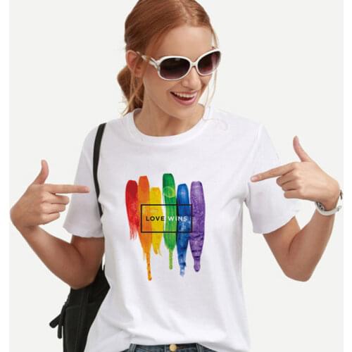 Rainbow Love Wins Female T-shirts Love Is Love Women Lesbian Rainbow Top T-shirt Tee Kawaii Femme Tumblr Graphic Shirts Clothes