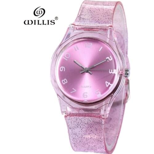 WILLIS Silicone Strap Watches Women Glitter Hot Sales Fashion Women Quartz Watch Silicone Strap Glitter Round Dial Girl Casual W