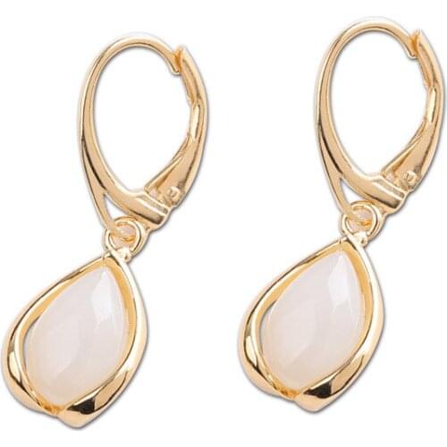 2019 Luxury Original Natural Jade Jasper WaterDrop Earrings For Women Golden Color Fashion 925 Sterling Silver Earrings Jewelry