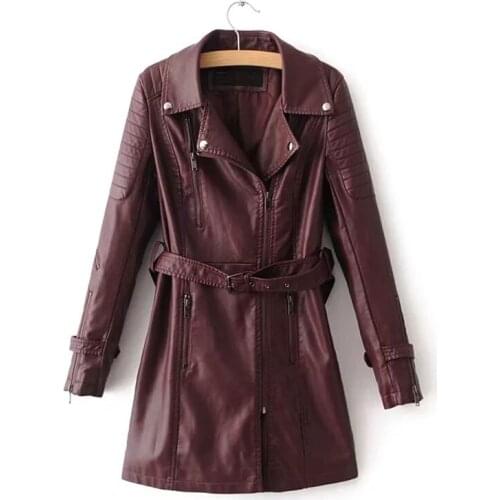Bella Philosophy 2018 Autumn Winter Basic Coat Jacket Long Sleeve Casual Zipper coat Women Female Fashion Sashes PU Coat