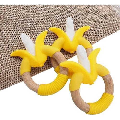 Chenkai 10PCS BPA Free Banana Shaped Silicone Teethers Baby Fruit Toothbrush Teething DIY Charm Necklace Jewelry Clip Food Grade