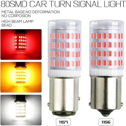 2Pcs 80SMD S25 1156 BA15S P21W LED 1157 BAY15D P21/5W LED Bulb R5W R10W Car Turn Signal Light Reserve Lamps Auto Brake Light