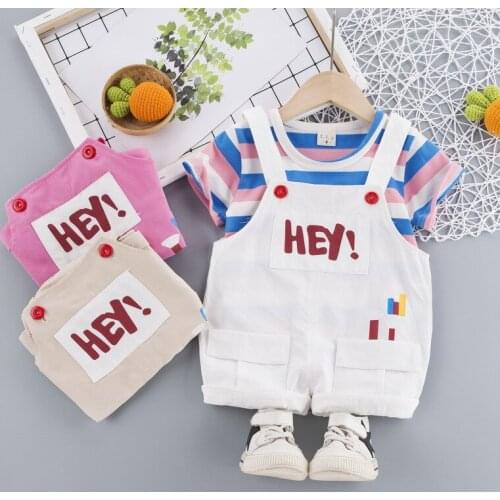 2021 Baby Boys Girls Clothes Set Children Clothing Color Stripe T-shirt Overalls Pants Infant Outfits Kids Clothes Casual Suit