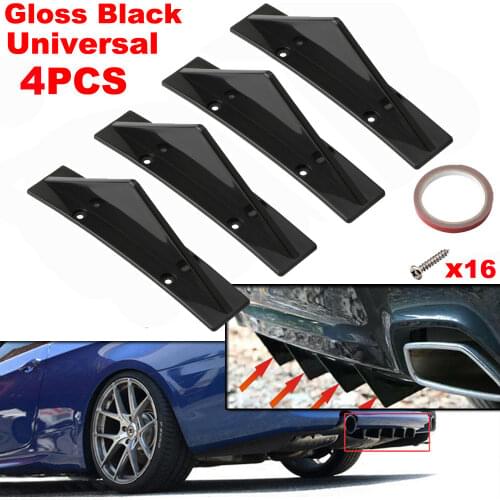 4pcs Universal Fit Gloss Black Shark Fins Style Lower Rear Car Bumper Spoiler Wing Lip Diffuser Splitter Modified Kit Decoration