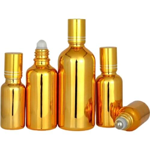 5ML~100ML Empty Roll On Bottles For Essential Oils Electroplate Gold Glass/Steel Ball Cosmetic Refillable Perfume Roller Bottle