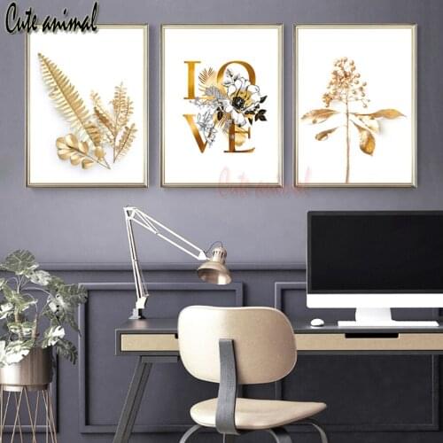 5D resin diamond embroidery Golden Leaves Flower diamond painting cross stitch 3pcs sets diamond DIY Luxury Wall Art Picture