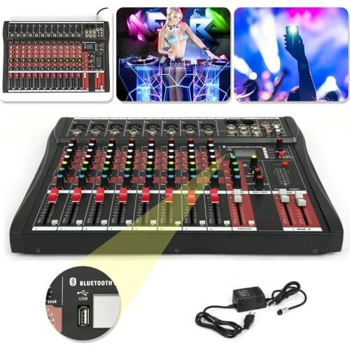 8/12 Channel DJ Sound Mixer with bluetooth USB Jack Professional Live Studio Audio Mixer Mixing Console XLR Phantom