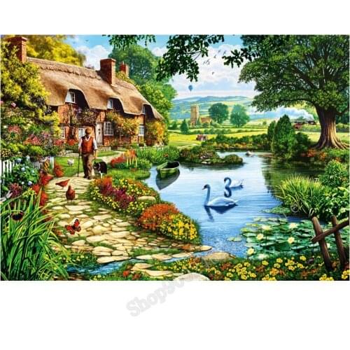 Full Square Round Drill 5D DIY Diamond Painting Lakeside Cottage 3D Embroidery Cross Stitch 5D Home Decor FF2300