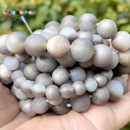 6/8/10mm Natural Stone Beads Gray White Druzy Agates Round Spacer Loose Beads For Jewelry Making DIY Bracelets Accessories 15