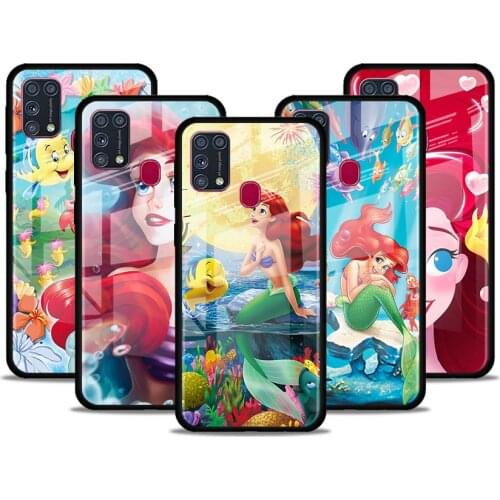 Mermaid Disney Princess for Samsung Galaxy S21 Ultra A71 A51 4G 5G A91 A81 A41 A31 A21 A11 A01 Tempered Glass Phone Case