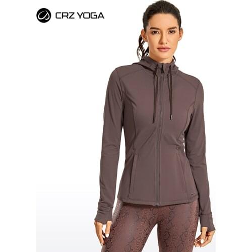 CRZ YOGA Womens Hooded Workout Track Running Jacket Full Zip Hoodie Jacket Sportswear with Zip Pockets