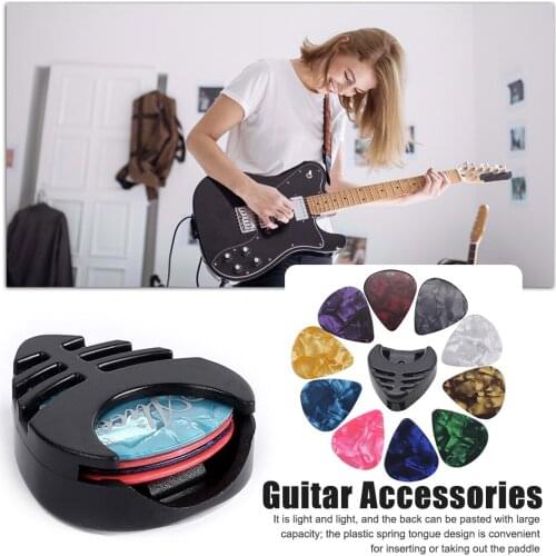 Universal Guitar Pick Clip Holder+10 Guitar Picks Set Lightweight Portable Music Element for Acoustic Bass Ukulele