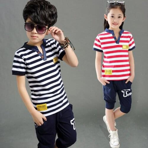 Kids Boys Short-sleeved Suit 2019 New Summer Childrens Cotton Casual T-shirt Teen Shorts Tracksuit Girls Clothes 2-12 Years