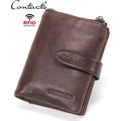 Mens Purse Leather RFID Crazy Horse Cow Leather Mens Wallet Multifunctional Leather Buckle Wallet Card Holder
