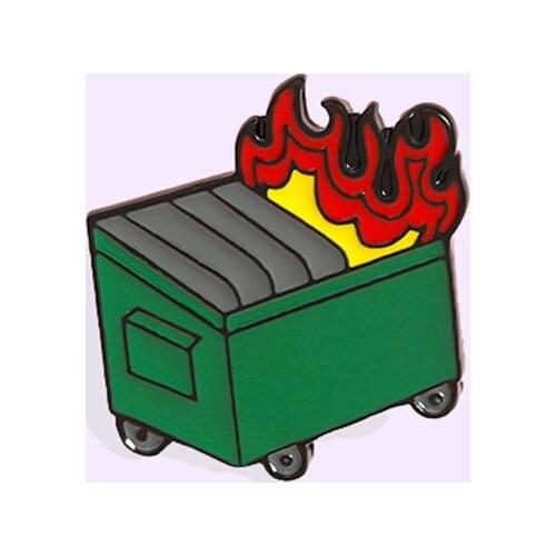 Cartoon Green Fire Trash Can Enamel Pin Fashion Flame Brooch Denim Jeans Shirts Bags Celebrated fashion Jewelry Gift for Friends