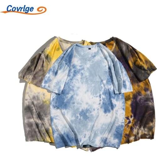 Covrlge Short-sleeved T-shirt Mens Tie Dye Print Loose Trend Wild Casual Clothes Tide Brand Summer Cotton Couples Top MTS706