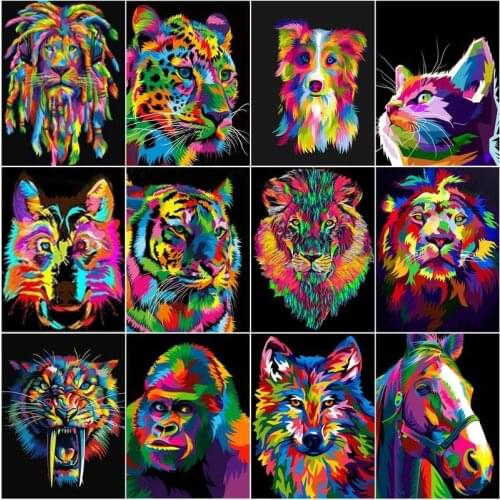 GATYZTORY Colour By Numbers Lion Tiger Cat Animals HandPainted Oil Painting By Number Wall Art DIY For Adults Gift Home Decor