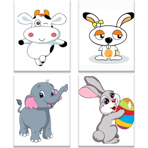 GATYZTORY Frame Painting By Numbers Kits For Kids Beginner Cow Rabbits Elephant Diy HandPainted Drawing Kits Bedroom Decor