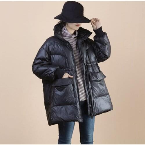 Hot Sale Clothes Winter Large Pocket Stand Collar Down Coat Plus Size Womens Drawstring Waist Tooling Jacket Leisure Parka y651