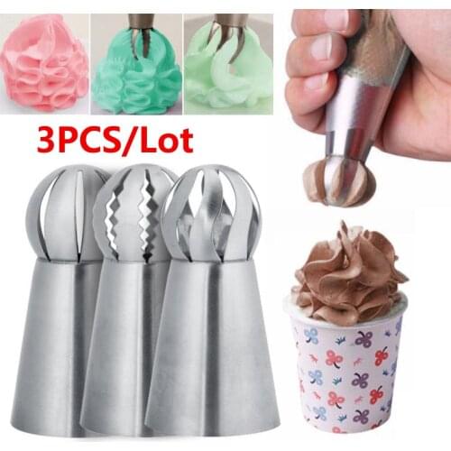 3Pcs/Set Hot Russian Spherical Ball Stainless Steel Flower Cake Nozzles Icing Piping Decorating Tips Tools Sphere Shape Cream