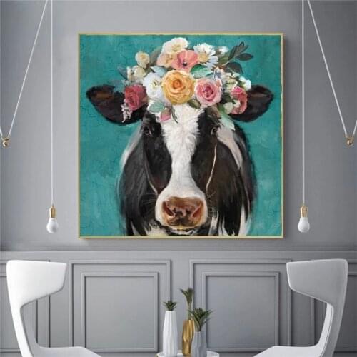 Canvas Animal Wall Art Painting Printed Cute Child't Room Decoration Cow Painting Modern Decoration Canvas Prints Art No Frame