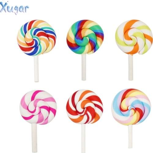 Xuagr 5pcs/bag Candy Flat Back Resin Cabochons Handmade Soft Clay Lollipop Resin For Kids DIY Accessories Phone Decoration Craft