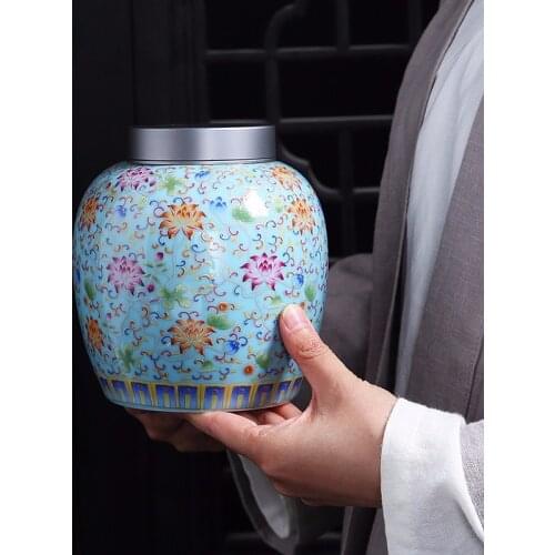 Porcelain Enamel Tea Caddy Antique Court Ceramic Storage Tank Coffee Bean Candy Storage Container Moisture-proof Home Decoration