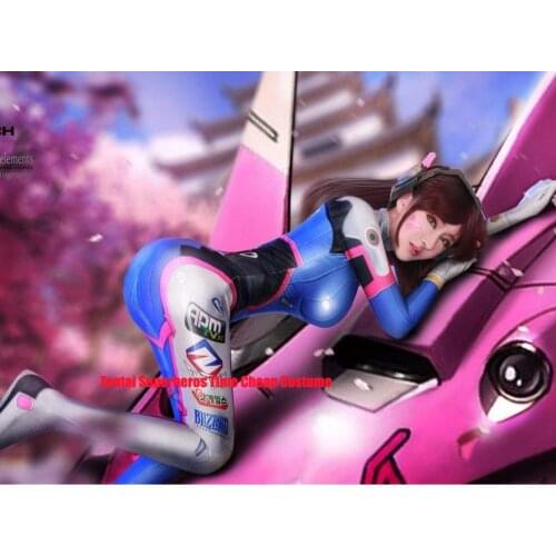 3D Printed Classic D.VA Cosplay Costume Zentai Game Costume blue dva Skin Girl/Women/Lady Superhero Catsuit Custom D.VA Bodysuit