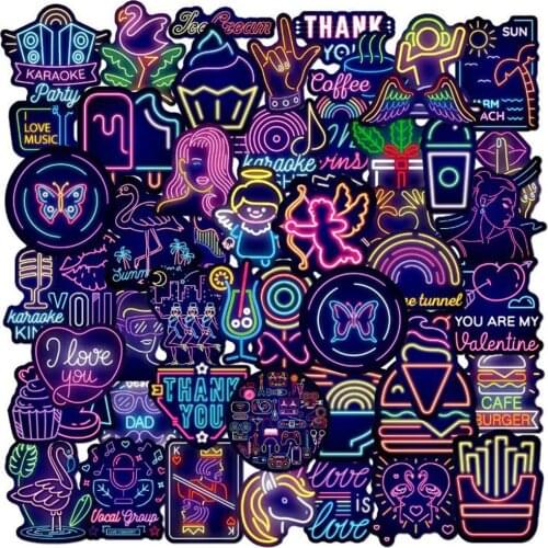 50 Pcs Cool Neon Stickers for Kids Toys Bicycle Phone Suitcase Guitar Bumper Skateboard JDM Graffiti Waterproof Sticker