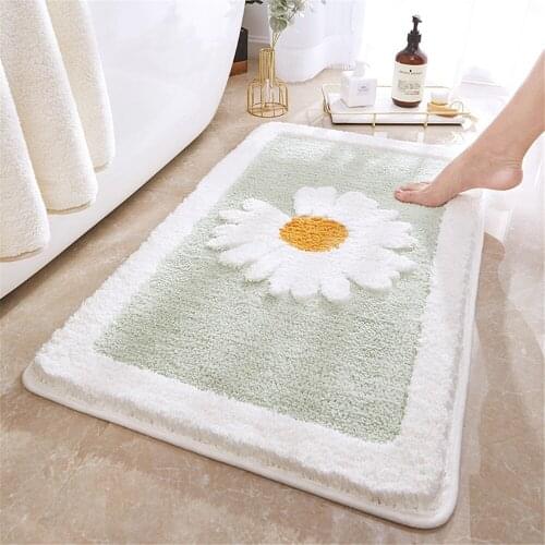 Microfiber Mat Anti-Fall Door Mat for Floor Toilet Household Bath Mat Bathroom Non-Slip Rug Daisy Floral Kitchen Absorbent