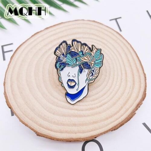 Creative Punk Halloween Witch Clown Head Enamel Pins Flowers Butterfly Brooch Alloy Badge Clothes Bag Accessories Woman Jewelry