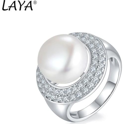 Laya Natural Freshwater Pearl Ring For Women Pure 925 Sterling Silver High Quality Clear Cube Zirconia Ring Luxury