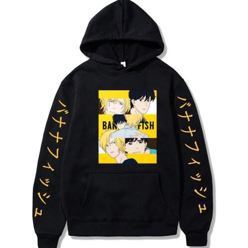 Harajuku Banana Fish Unisex Hoodies Japanese Anime Funny Printed Mens Hoodie Streetwear Casual Sweatshirts