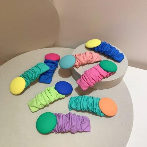 Korean new lady bright color contrast color geometric round bean fold hairpin side clip candy color BB clip tide