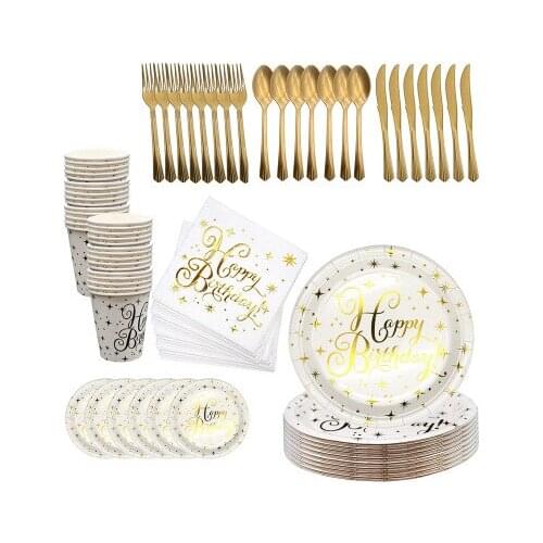 Birthday Disposable Tableware Rose Gold Plate/Napkin/Cup/Straw Adult Happy Birthday Party Decor Kids