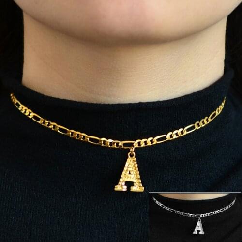 Anniyo Choker Necklaces A-Z Initial Pendant Jewelry English Alphabet Short Letters Choker Chain African Birthday Gifts #222606