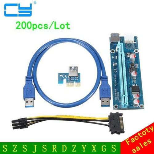 PCI-E PCI Express Riser Card 1x to 16x USB 3.0 Data Cable SATA to 6Pin IDE Molex Power Supply for BTC Miner Machine 200Pcs/Lot