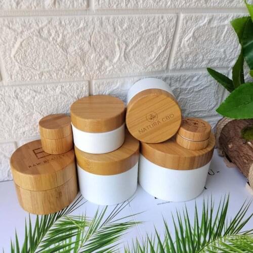 Plastic jar with lid bulk10g 30g 50g 100g 150g 200g Bamboo Covered Cream Plastic Jars Biodegradable CBD oil