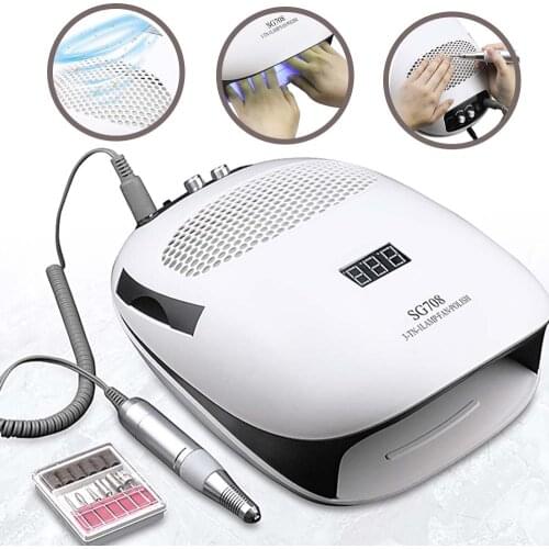 3-IN-1 Nail Dust Vacuum Cleaner & UV Lamp & Nail Drill Manicure Machine Extractor Fan For Manicure Nail Tool Dust Collector