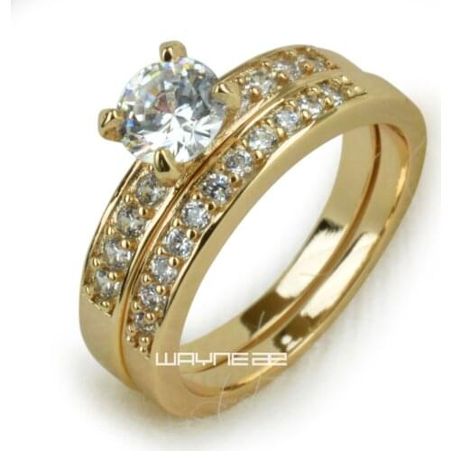 Size 6-10 Clear crystal gold Vacuum plating Women Fashion Engagement Rings Gift (r280)