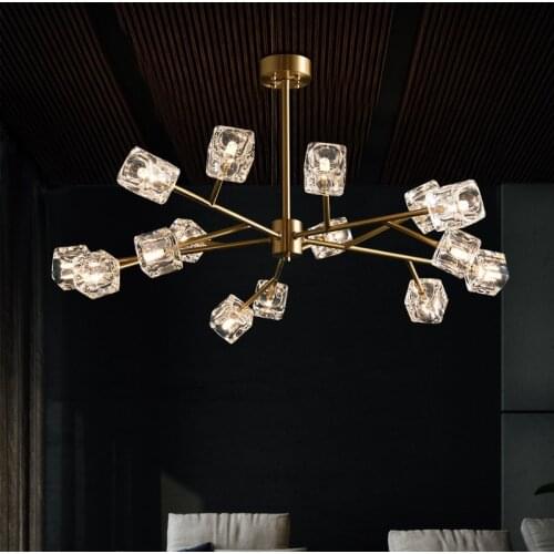 Post-modern light luxury luxury led chandelier living room lamp simple crystal chandelier Nordic bedroom full copper chandelier
