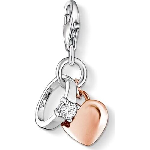 Silver Eternal Engagement Rings & Heart Charms Pendants Fit Bracelet Necklace Bag, Trendy Love Ring Charm Jewelry Gift For Women