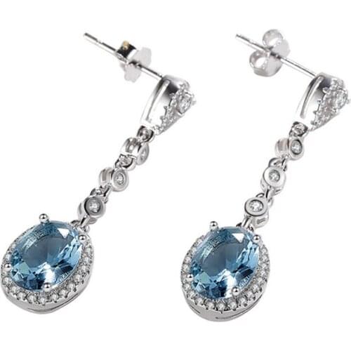 925 Sterling Silver Blue Crystal Dangle Earrings for Women silver 925 Wedding Drop Earing Fashion women Jewelry Gifts
