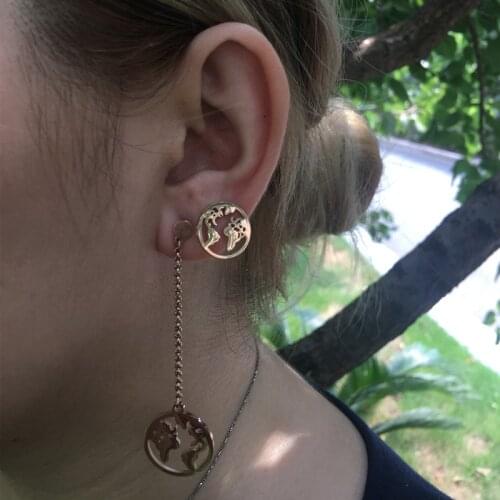 Somsoar Jewelry Worldmap 20mm Pendant Dangle earrings with 15mm Map ear stud Stainless Steel Earrings wholesale 10pairs/lot