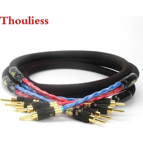 Thouliess Pair HIFI Golden Plated Banana Plug Cable Speaker Audio Cable Audiophile OFC &silver G5 Speakon Wire Cables