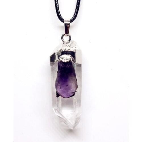 Kraft-beads Unique Silver Plated Irregular Shape Natural Rock Crystal With Amethysts Stone Pendant Fashion Jewelry