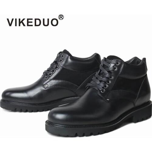 Vikeduo Hand Made Latest Trends Classic Gentlemens Luxury Shoe Brand Bespoke Black Ankle Men Leather Boots Shoes