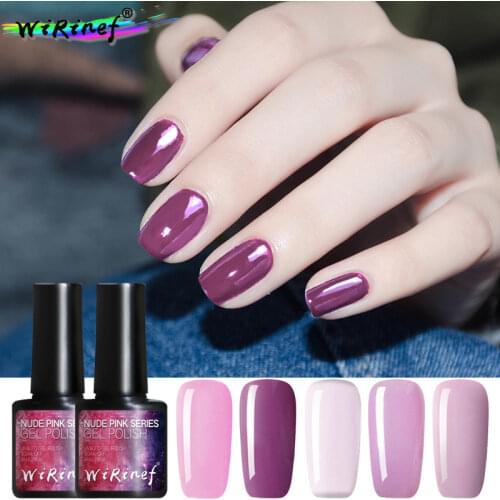 WiRinef Gel Nail Polish 5 Colors Semi Permanent Nude Pink Color Professional Soak Off UV LED Nail Art Nail Varnish